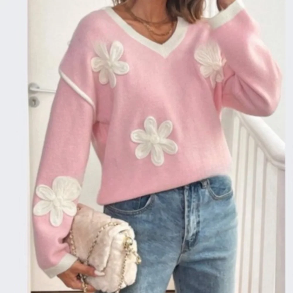 New Pink Embroidered Sweater - Picture 2 of 4